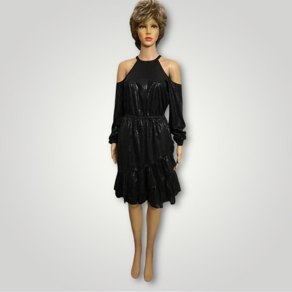 Michael Michael Kors Black Reptile Print Cold Shoulder Dress - Picture 3 of 10